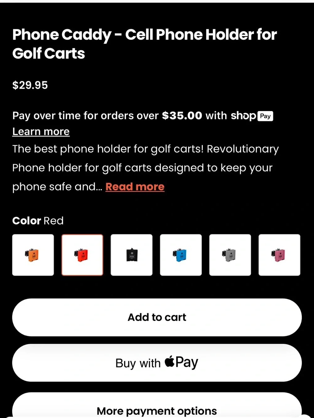 Red Phone Holster with Black StrapFox Golf Cell phone holder